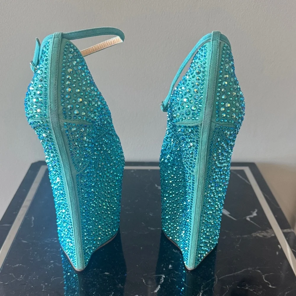 Giuseppe Zanotti rare alien Turquoise Crystal Platform Heels 39.5 EUC - Picture 5 of 6